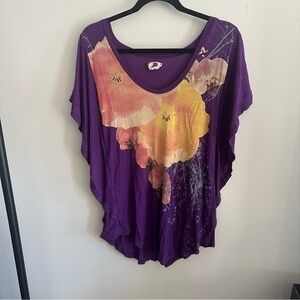Free People Flower Power Print Peasant Top - Large - Purple Floral